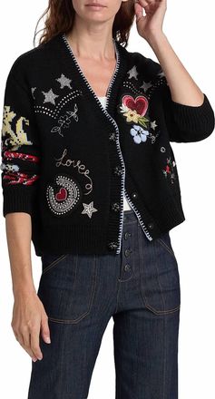 Cinq &agrave; Sept Western Collage Cardigan In Black Multi