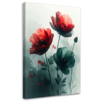 Feeby Cuadro En Lienzo Flores Rojas En Tonos Pastel 70x100