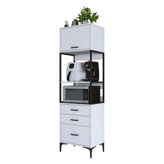 Dmora Credenza Capua, Aparador Con Un Estante, 3 Cajones, Una Puerta, 60x40x199h Cm Blanco