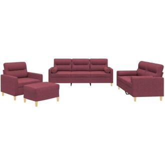 vidaXL Juego De Sof&aacute;s Con Cojines 4 Piezas Tela Rojo Tinto Vidaxl