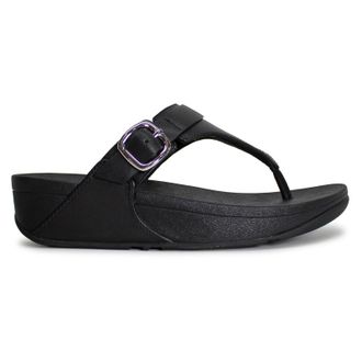 FitFlop Lulu Adjustable Toe Post Leather Womens Comfort Sandals - All Black - Size:UK 6