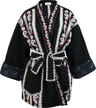 Monoki Womens Jane Embroidery Kimono In Black