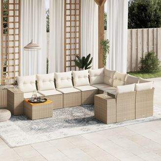vidaXL Juego De Sof&aacute;s Jard&iacute;n Con Cojines Beige 10 Pzas Rat&aacute;n Sint&eacute;tico Vidaxl