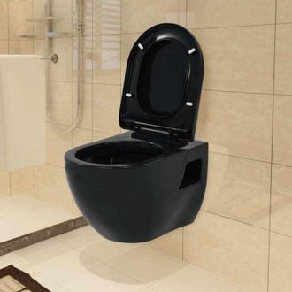 vidaXL Vidaxl - Inodoro De Pared De Cer&aacute;mica Negro