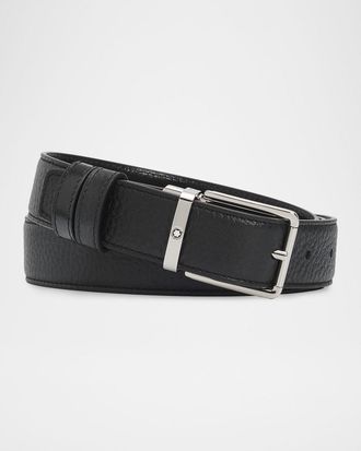 Montblanc Men & apos;s Grained Leather Pin-Buckle Belt