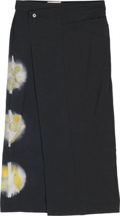Feng Chen Wang abstract-print wool midi skirt - women - Wool/Polyester - M - Black