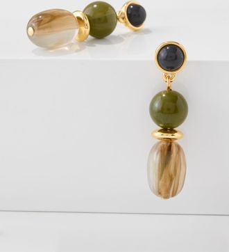 Talbots Oval Bead Drop Earrings - Deep Forest/Gold - 001 Talbots