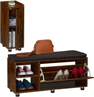 Relaxdays Relaxdays - Shoe Bench & Cabinet, 2-Piece Set, Footwear Storage with Seat, Cupboard, Hallway & Bedroom, White/Grey