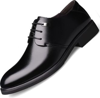 Generic Shoes Dress Oxford for Men Lace Up Derby Shoes Height Increasing Elevator 2.4Inches Round Toe Leather Anti-Slip Low Top Non Slip Rubber Sole Party(7.5