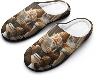 Generic Dwarf Sitting in Toilet Reading Newspaper Womens Slippers Warm House Slippers Indoor House Shoes with Anti-Skid Rubber Sole