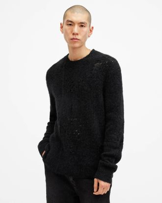 AllSaints Mens Alpaca/Wool Hadwin Distressed Crew Neck Jumper, Size: XXL