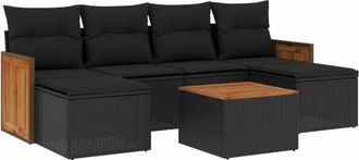 vidaXL Set De Comedor De Jard&iacute;n 7 Pzas Y Cojines Rat&aacute;n Sint&eacute;tico Negro Vidaxl