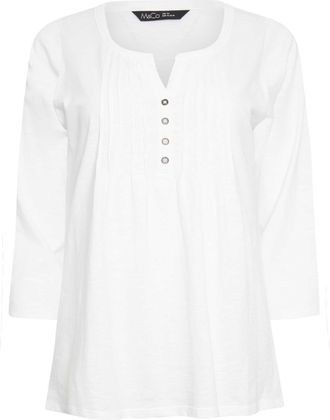 M&Co Womens Cotton Henley Top - Womens White