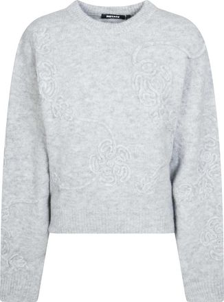 Rotate 3D Bloemen Knit - Dames - Ronde hals truien - Grijs - M - Truien & Vesten
