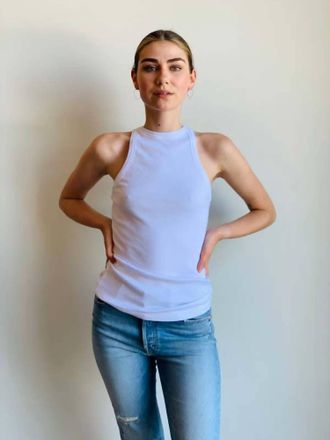 Stateside 2X1 Rib High-Neck Tank Top In White