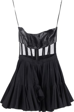 DAVID KOMA Corset Top Mini Skater Dress in Black Leather