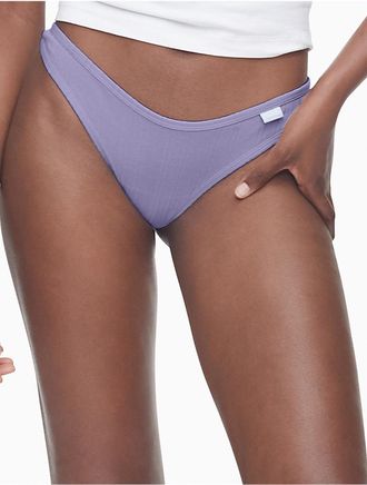 Calvin Klein Womens Ribbed Thong - Purple - XS