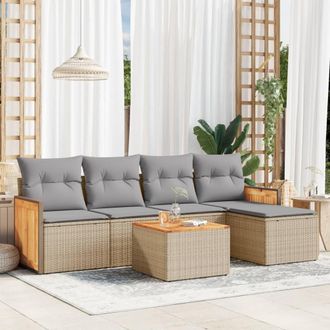 vidaXL Vidaxl - Juego De Sof&aacute;s Jard&iacute;n Con Cojines 6 Pzas Rat&aacute;n Sint&eacute;tico Beige