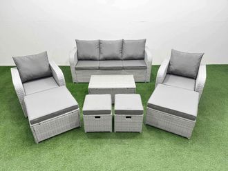 Fimous 8 PCs Rectangular Coffee Table Set Reclining Chair Inclining Sofa Seat in Light Grey