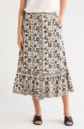 Max Studio Button Front Maxi Skirt in Crm/Black Floral Hrts at Nordstrom Rack, Size X-Large