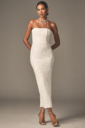 Helsi Leslie Strapless Sequin Lace Column Midi Dress