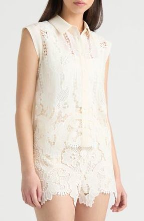 NVLT Sheer Mixed Media Button-Up Shirt in Vanilla at Nordstrom Rack, Size X-Small