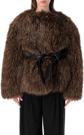Magda Butrym Eco-Fur Belted Round Neck Jacket