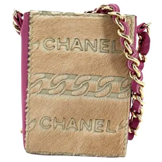 Chanel Beige Beige Gold Pink Beige Leather Pouch (Pre-Owned)