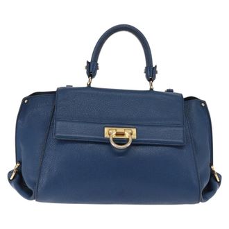 Ferragamo Sofia Satchel Leather Blue Leather Handbag (Pre-Owned)