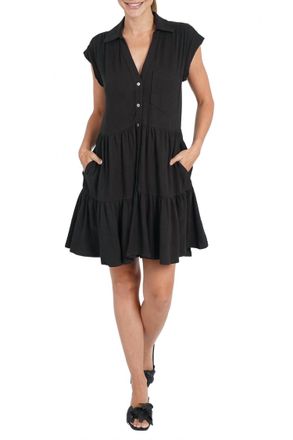 Love Token Karla Linen Blend Short Shirtdress In Black
