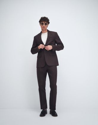 Abercrombie & Fitch Collins - Pantaloni da abito slim in misto lino marroni a righe in coordinato-Marrone