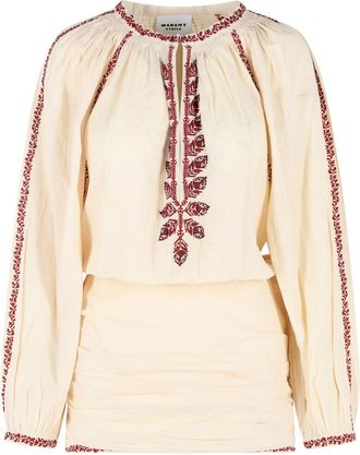 Isabel Marant Kurzes Kleid Ludy von Isabel Marant Etoile aus beiger und roter Baumwolle