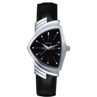 Hamilton Ventura Quartz Black Dial Leather Strap Mens Watch H24411732