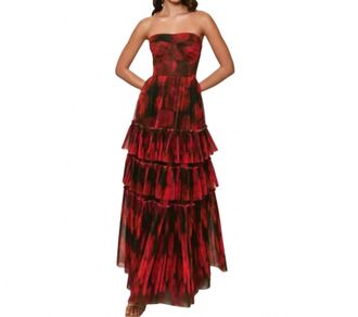 Hutch Womens Sisabella Strapless Tulle Gown In Brown / Red Floral