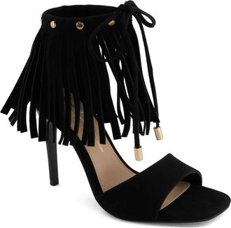 Andrea Womens Fringe And Tassel Sandal In Black Suede
