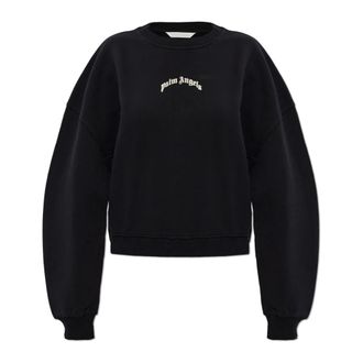Palm Angels Sweatshirts, female, Black, Size: XS Curved Logo Crop Sweatshirt