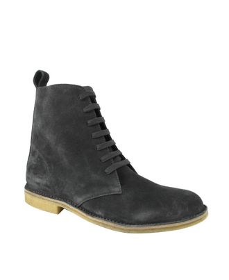 Bottega Veneta Mens Dark Gray Suede Side Zipper Lace Up Boot (44 EU / 11 US)