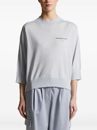 PESERICO three-quarter sleeve embellished knitted top - women - Silk/Cashmere - 46 - Blue