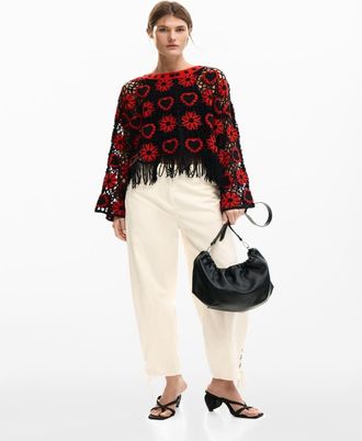 Desigual Maglione nero alluncinetto con cuori