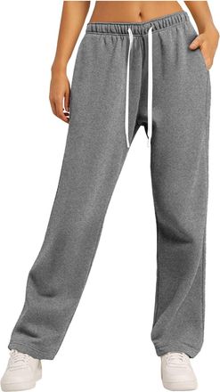 Generic Womens Wide Leg Sweatpants Casual High Waisted Fleece Lined Solid Color Joggers Trendy Drawstring Baggy Long Pants Winter Thermal Tracksuit Jogging Bo