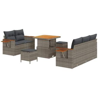 vidaXL Vidaxl - Conjunto De Sof&aacute; De Jard&iacute;n Con Coj&iacute;n 8 Pcs Gris Polirat&aacute;n