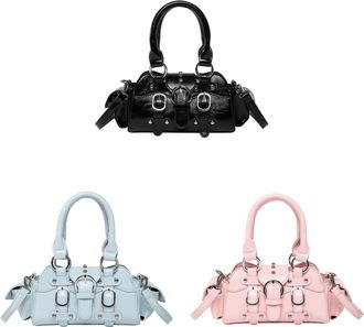 Generic Kexpery Womens PU Leather Studded Handbag with Zip Adjustable Shoulder Bag for Daily and Work