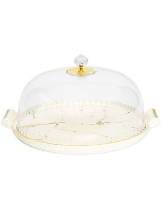 Alice Pazkus 11In White Porcelain Cake Dome With Gold Design