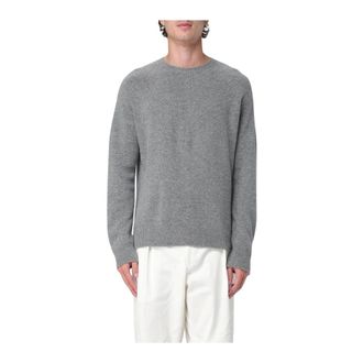 Jil Sander Round-neck Knitwear, male, Gray, Size: XL Crew Neck Knit Sweater