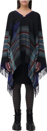 Vivienne Westwood Jassen, Dames, Zwart, ONE Size, Wol, Zwarte Poncho-trui met Franjes