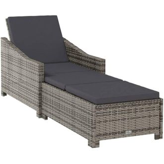 vidaXL Lettino Prendisole con Cuscino Grigio Scuro Polyrattan Grigio vidaXL