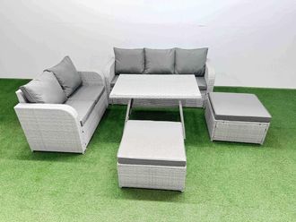 Fimous Rectangular Dining Table Sofa Set with 2 Big Stool Light Grey