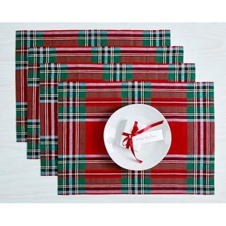 Solino Home Linen Placemats - Madras Holiday Plaid, 14 x 19 in Red at Nordstrom, Size Medium