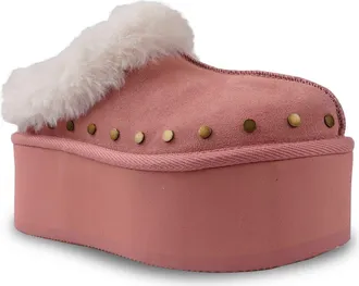 Candie's Sabi Faux Fur Platform Clog in Red at Nordstrom, Size 10