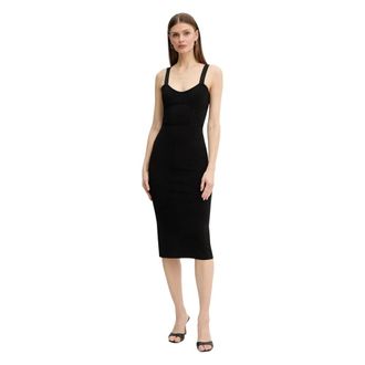 Patrizia Pepe Kleedjes, Dames, Zwart, M, Party Time Mouwloze Midi Jurk